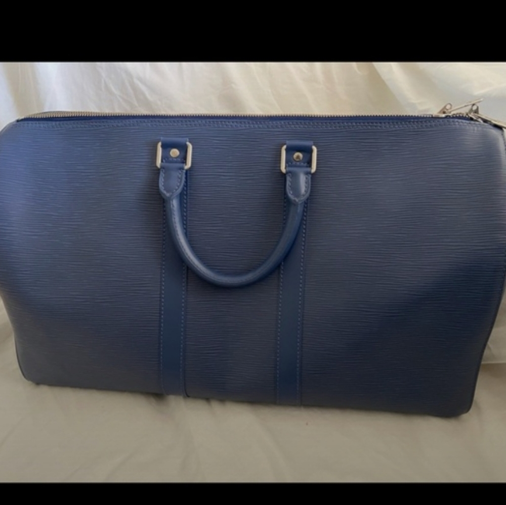 Louis Vuitton Navy Blue Epi Leather Keepall Travel Carry Duffle Luggage …